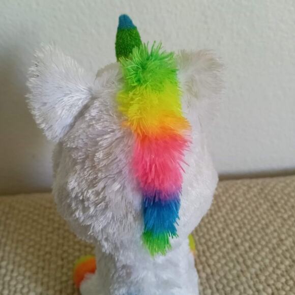 TY Pixy Unicorn TySilk Beanie Boo White Rainbow 7" Large Sparkle Glitter Eyes - Picture 5 of 8